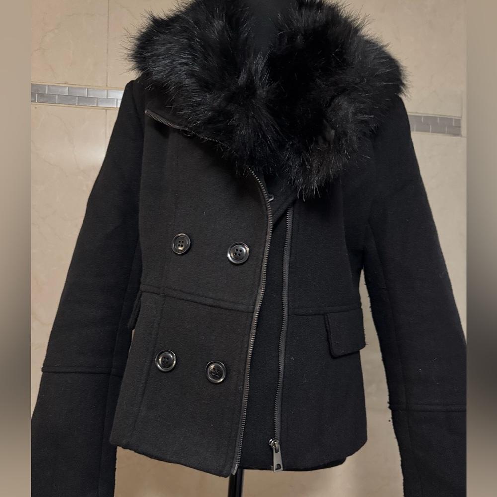 Elegant Black Faux Fur Collar Women's Jacket